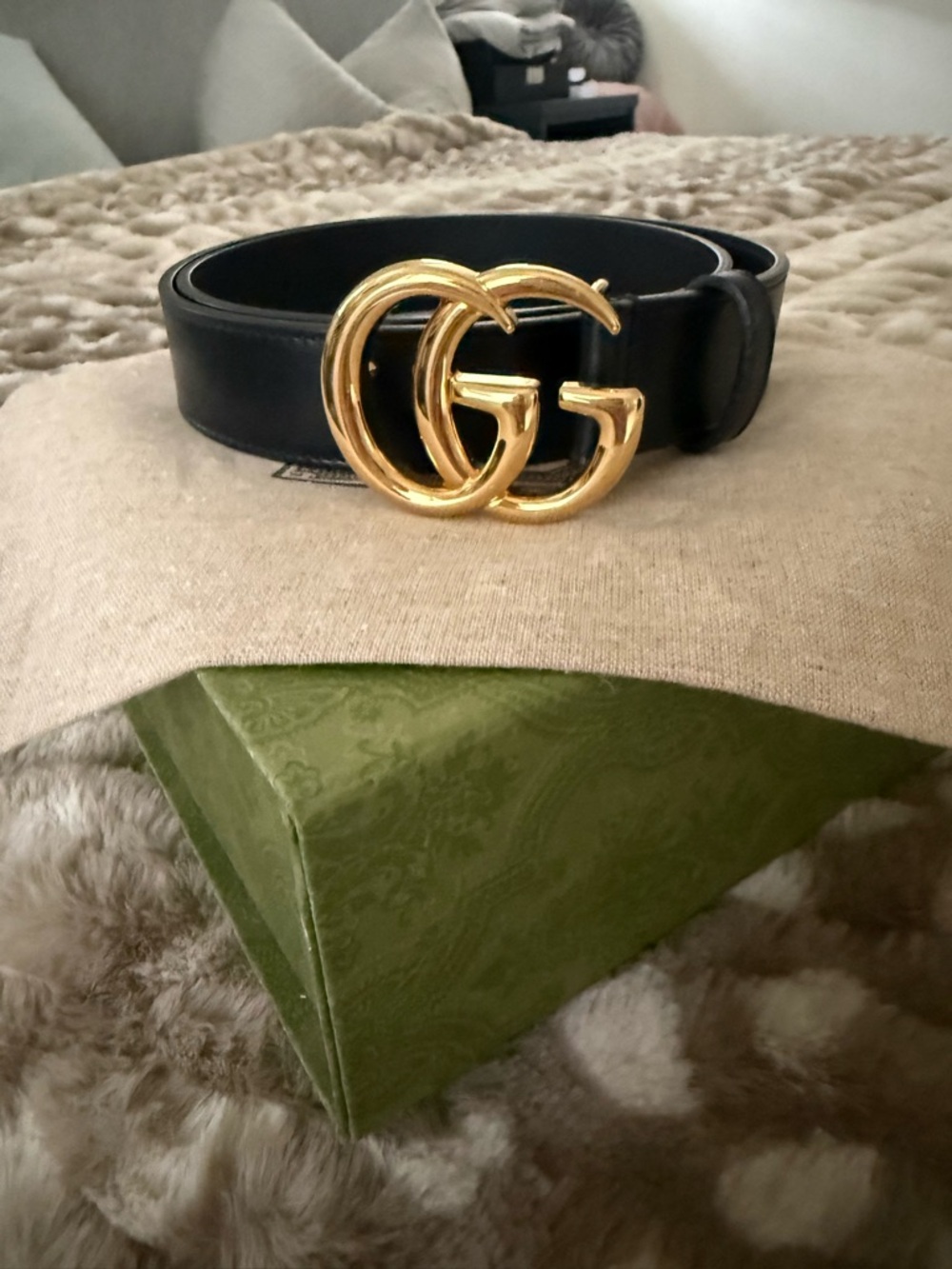 Gucci Black Leather Belt with Gold Double G Buckle size 80 - Picture 6 of 7